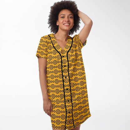 Yellow Eyes Baseball Jersey Dress, front, on model