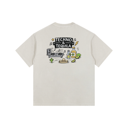 Techno & Tequila Oversized T-Shirt in Light Apricot alternate view by Rave Uniform