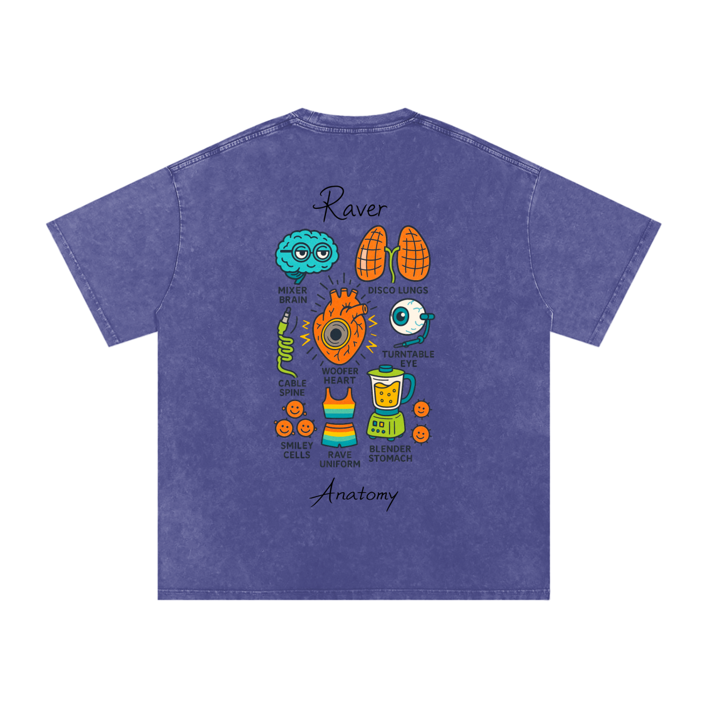 Raver Anatomy Oversized Vintage T-Shirt in Purple Haze detail view by Rave Uniform