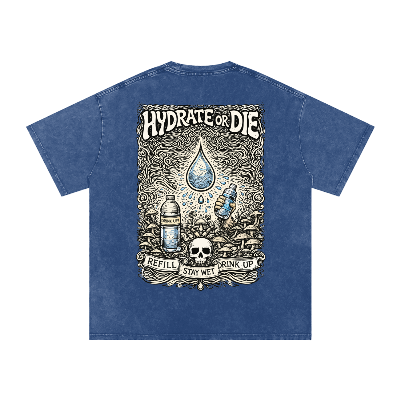 Stay Hydrate Oversized Vintage T-Shirt in Dark Blue detail view by Rave Uniform