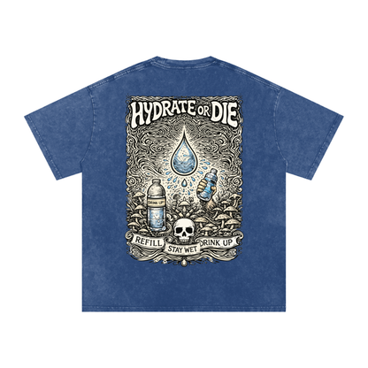 Stay Hydrate Oversized Vintage T-Shirt in Dark Blue detail view by Rave Uniform