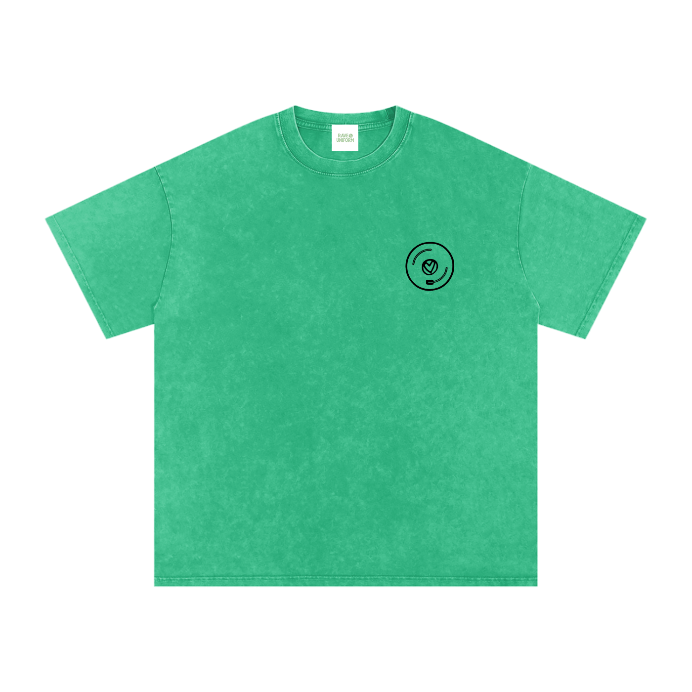 Vinyl Love Oversized Vintage T-Shirt in Grass Green detail view by Rave Uniform