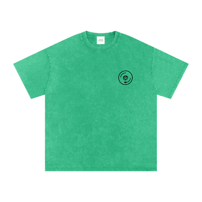 Vinyl Love Oversized Vintage T-Shirt in Grass Green detail view by Rave Uniform