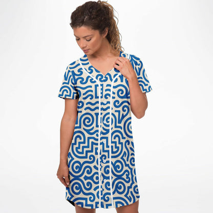Greek Isles Baseball Jersey Dress, front, on model