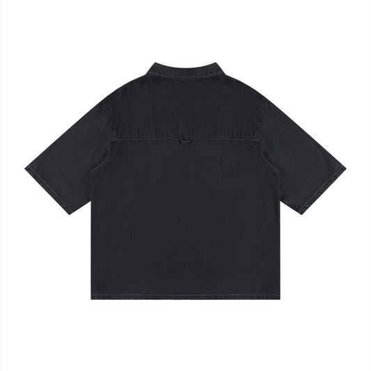 Drop Shoulder Shirt in Black back view by Rave Uniform