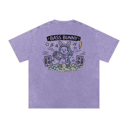 Bass Bunny Oversized Vintage T-Shirt in Light Purple alternate view by Rave Uniform