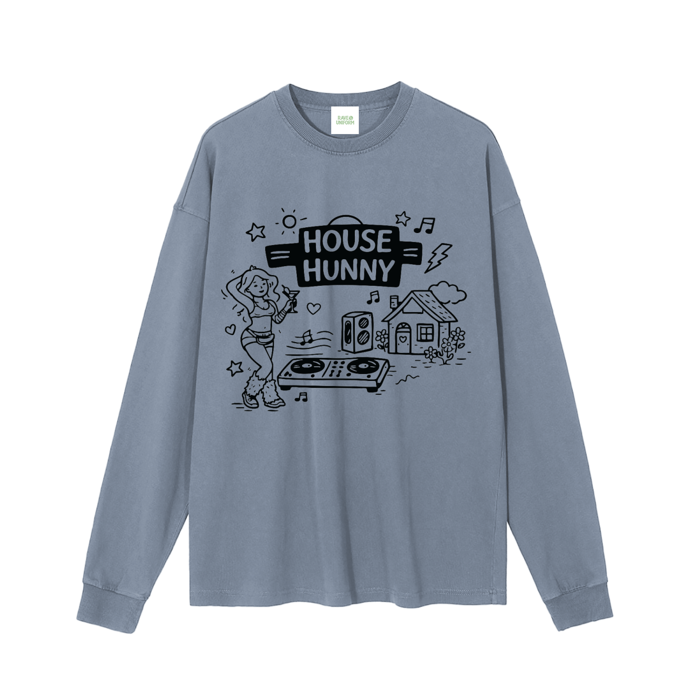House Hunny Long Sleeve T-Shirt in Gray Blue by Rave Uniform