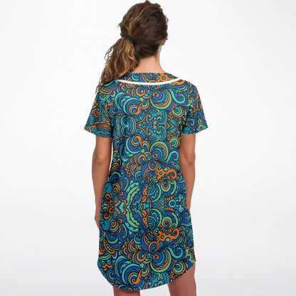 Tropical Island Baseball Jersey Dress, back, on model