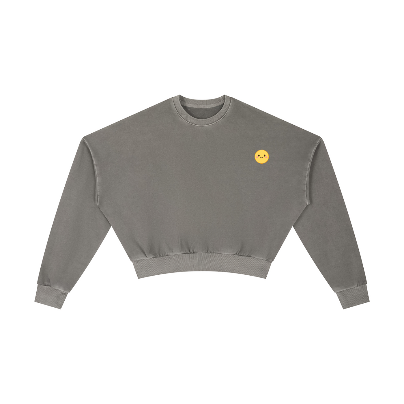 Smiley Cropped Clinched Waist Sweater in Dark Gray by Rave Uniform