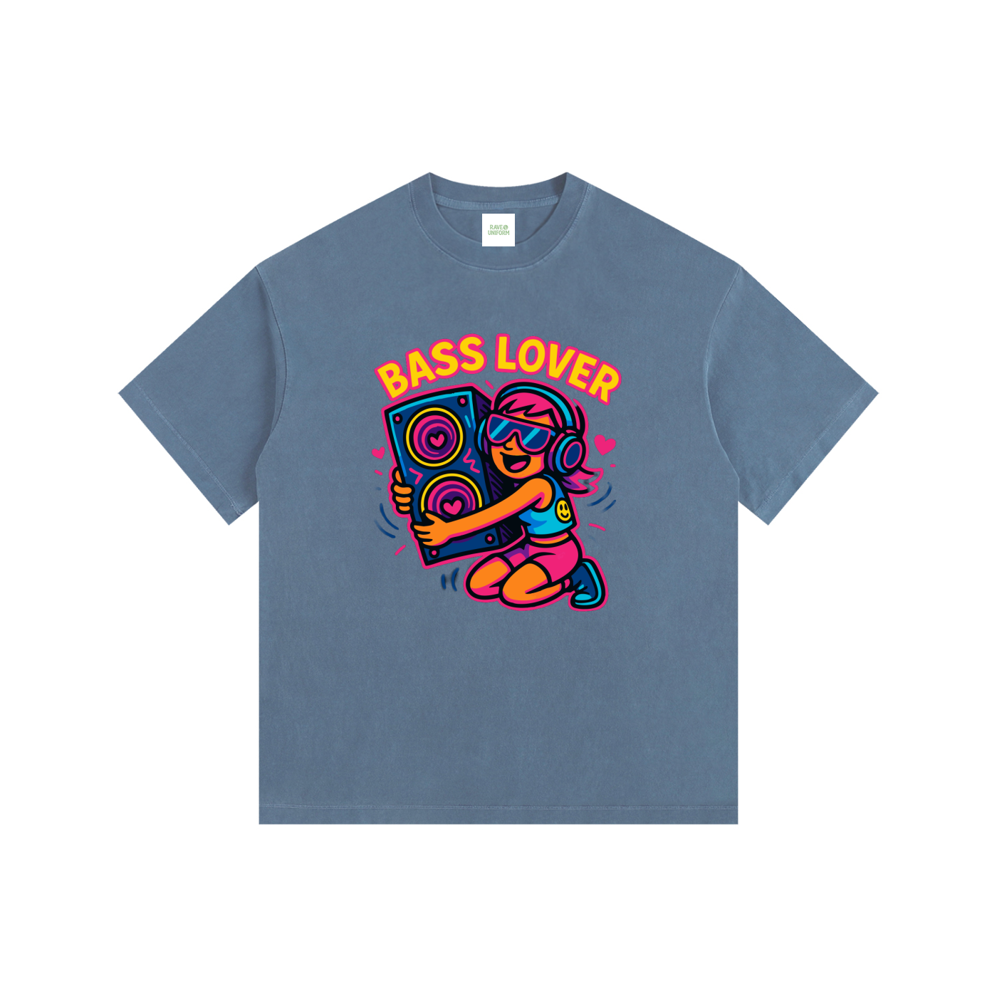 Bass Lover Oversized T-Shirt in Royal Blue detail view by Rave Uniform