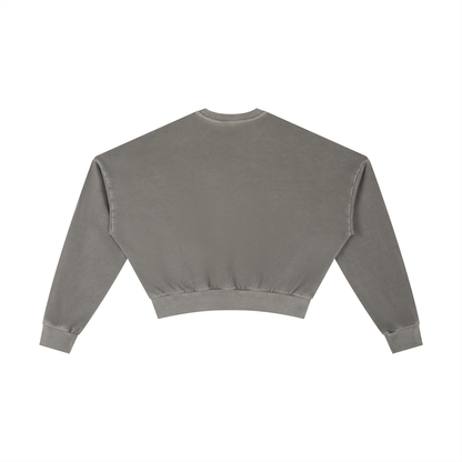 Smiley Cropped Clinched Waist Sweater in Dark Gray alternate view by Rave Uniform
