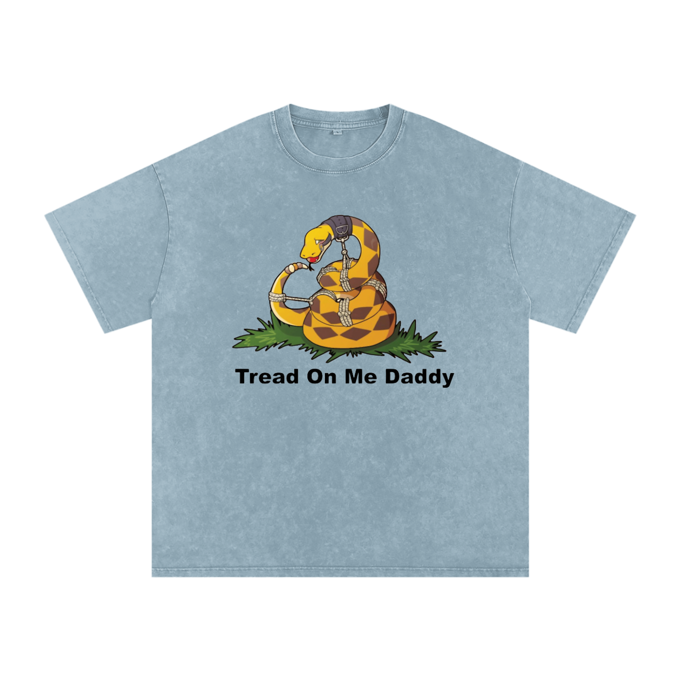 Tread On Me Oversized Vintage T-Shirt in Blue Jeans detail view by Rave Uniform