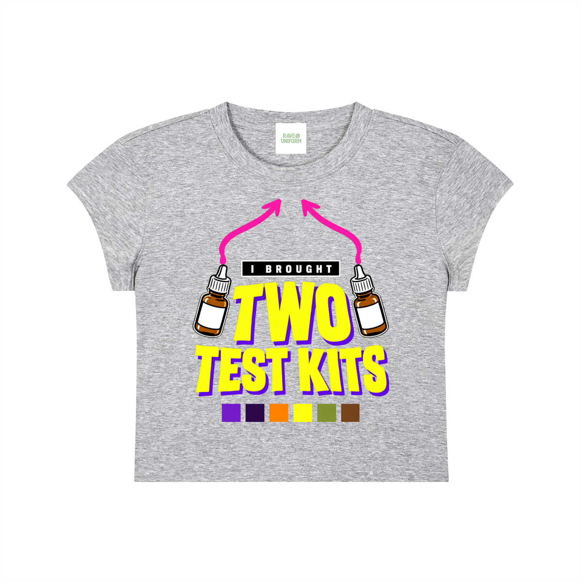 Two Test Kits Baby Tee in Flower Gray, front with the print