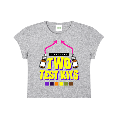 Two Test Kits Baby Tee in Flower Gray, front with the print