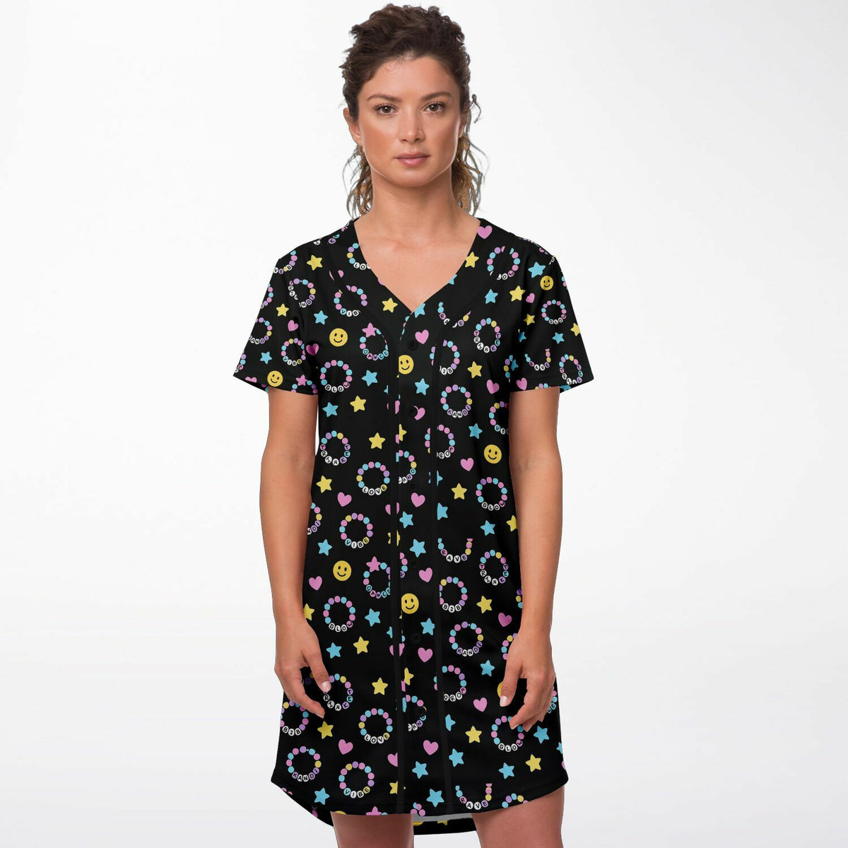 Kandi Baseball Jersey Dress, front, on model