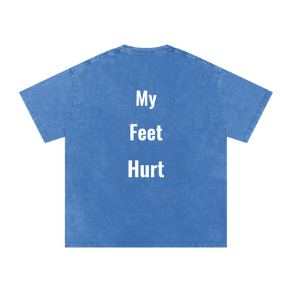 Feet Hurt Oversized Vintage T-Shirt in Light Blue detail view by Rave Uniform
