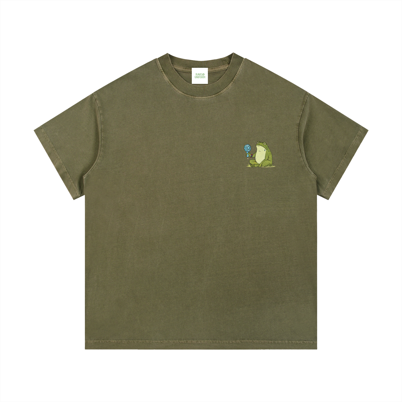Its Hot Frog T-Shirt in Army Green detail view by Rave Uniform