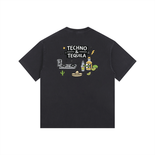 Techno & Tequila Oversized T-Shirt in Black alternate view by Rave Uniform