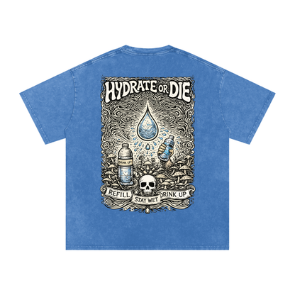 Stay Hydrate Oversized Vintage T-Shirt in Light Blue detail view by Rave Uniform