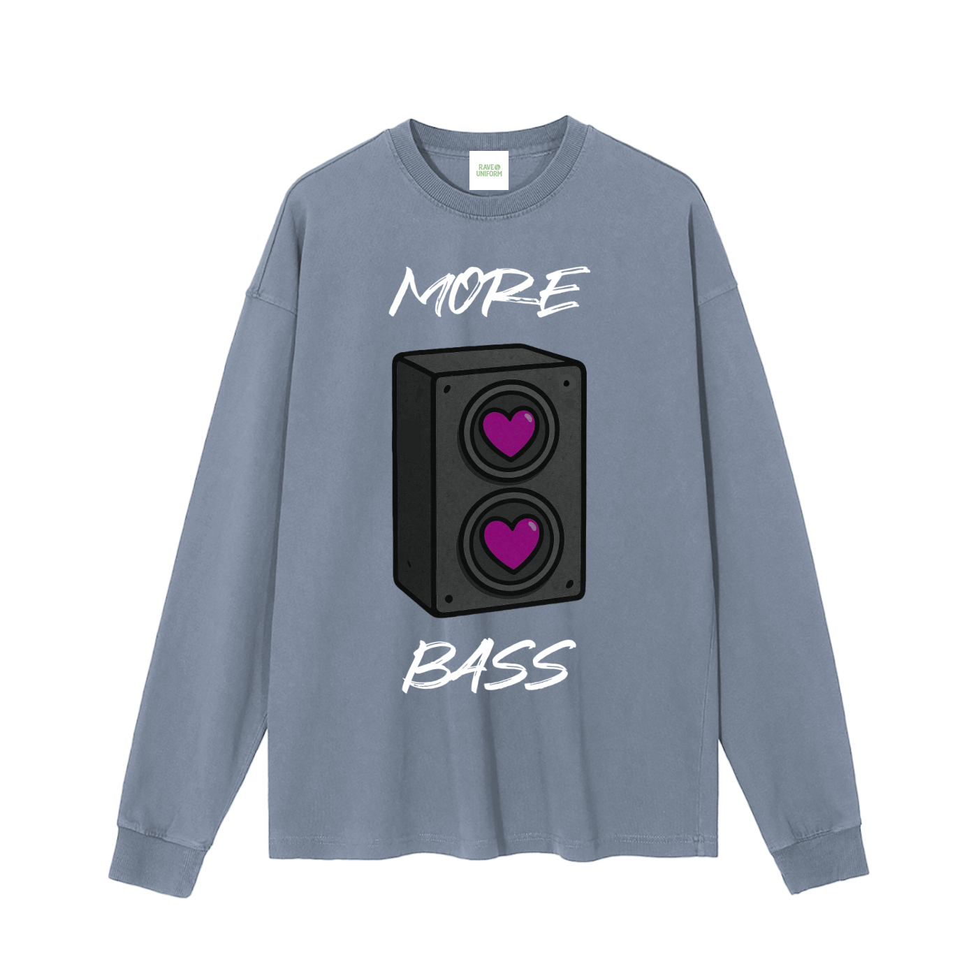 More Bass Long Sleeve T-Shirt in Gray Blue by Rave Uniform