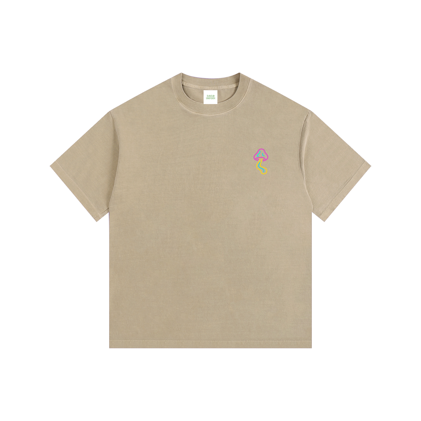 Glowing Mushroom Oversized T-Shirt in Khaki by Rave Uniform