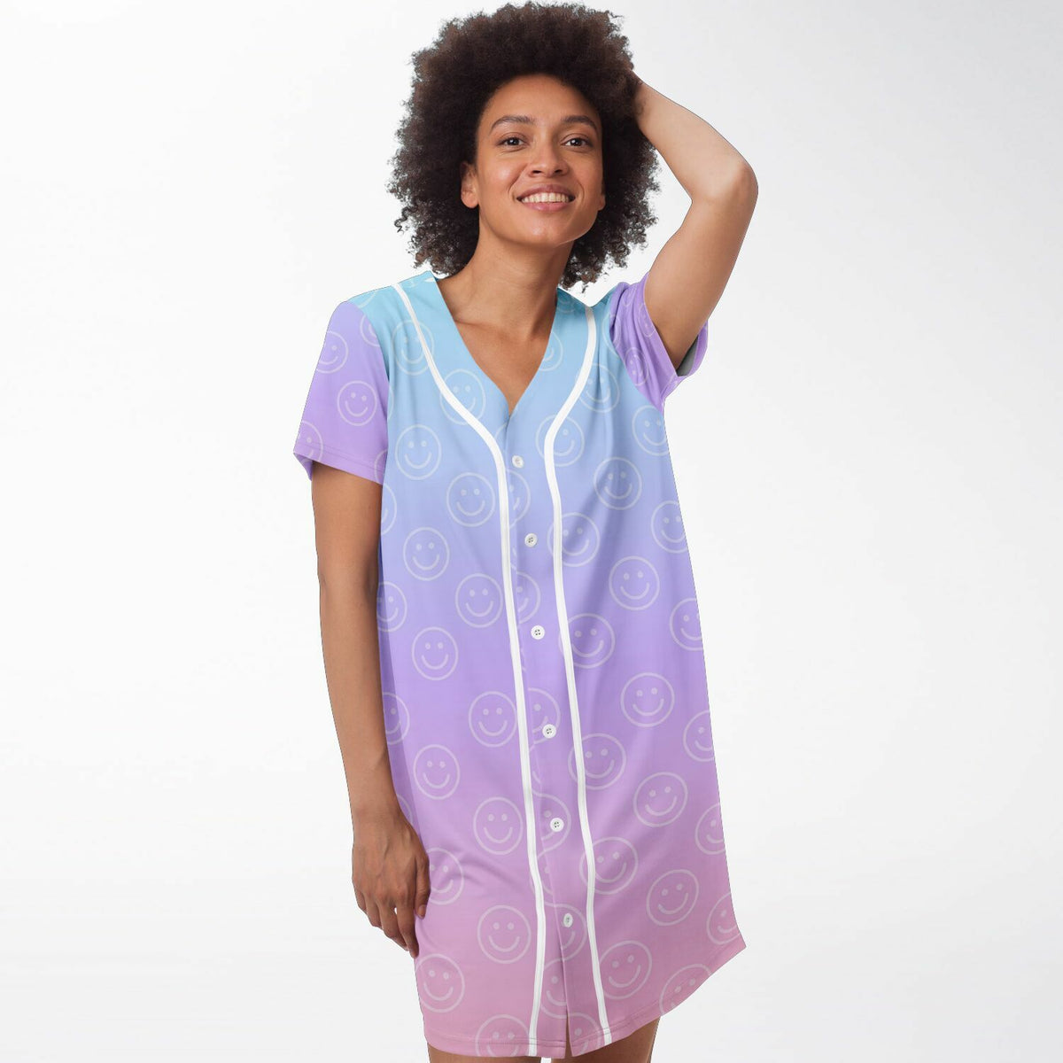 Cotton Candy Smiles Baseball Jersey Dress, front, on model