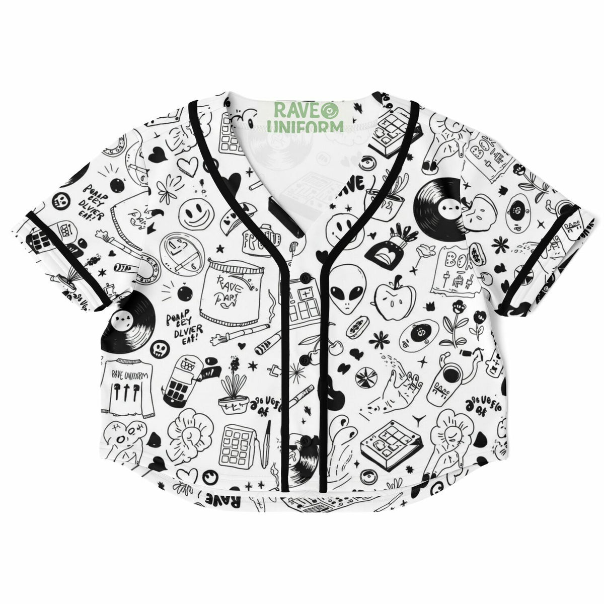 Stoner Doodles Inverted Cropped Baseball Jersey, front, flat lay