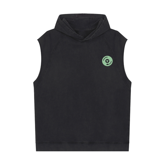 Vinyl Love Sleeveless Hoodie in Black by Rave Uniform