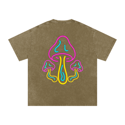 Glowing Mushroom Oversized Vintage T-Shirt in Gray Green detail view by Rave Uniform