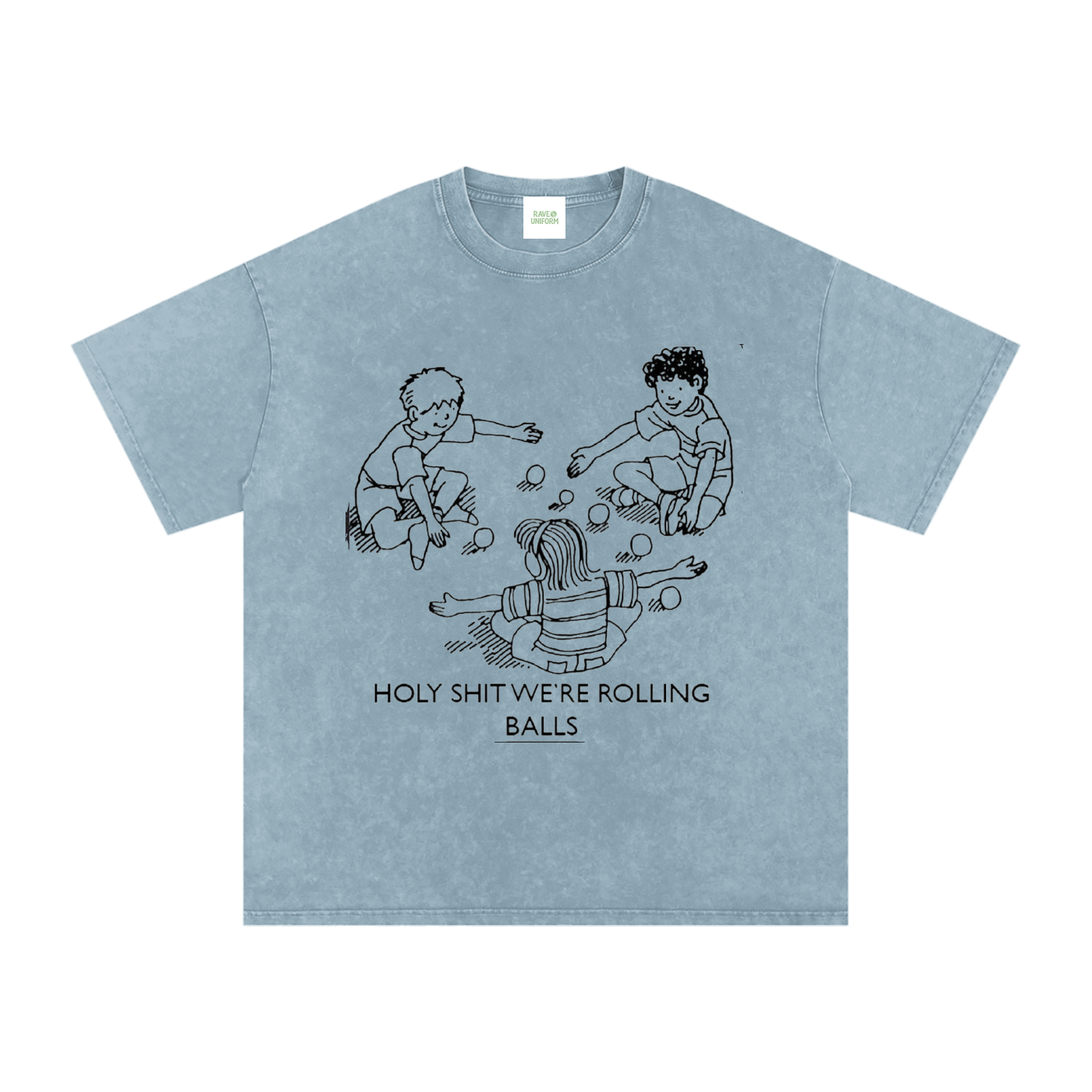 Rolling Balls Oversized Vintage T-Shirt in Blue Jeans detail view by Rave Uniform