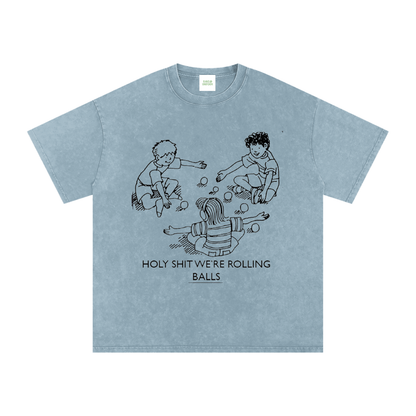 Rolling Balls Oversized Vintage T-Shirt in Blue Jeans detail view by Rave Uniform