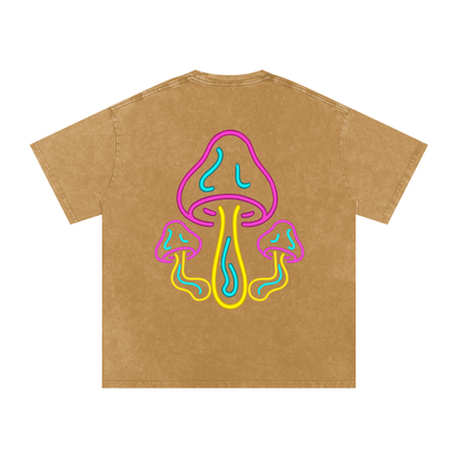 Glowing Mushroom Oversized Vintage T-Shirt in Light Brown detail view by Rave Uniform