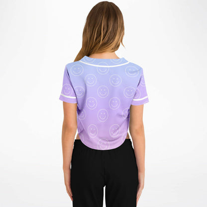 Cotton Candy Smiles Cropped Baseball Jersey, back, on model