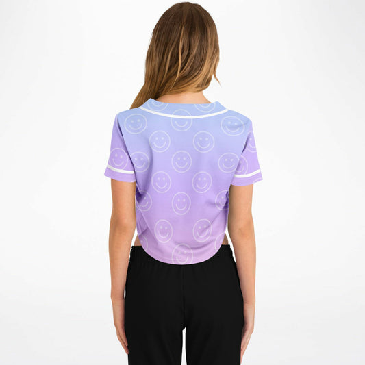 Cotton Candy Smiles Cropped Baseball Jersey, back, on model