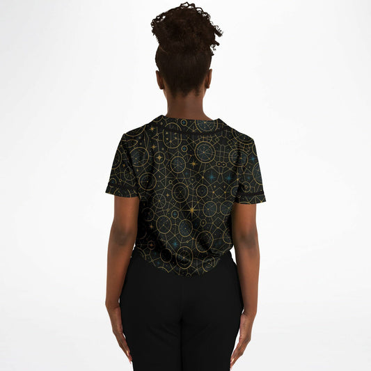 Constellation Cropped Baseball Jersey, back, on model