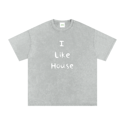 I Like House Oversized Vintage T-Shirt in Light Gray by Rave Uniform