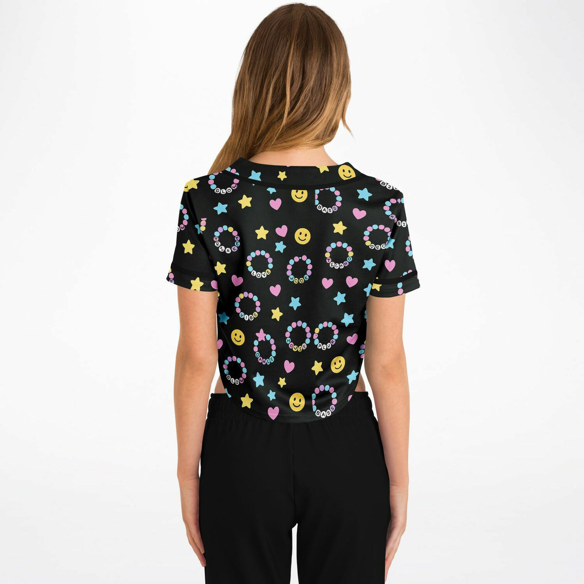 Kandi Cropped Baseball Jersey, back, on model