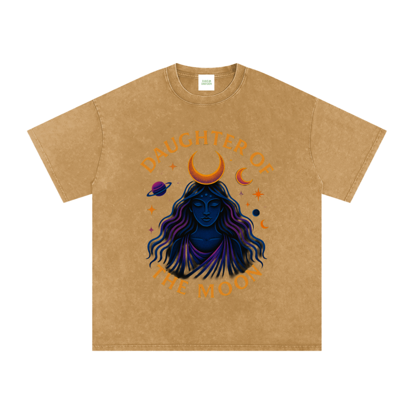 Daughter of The Moon Oversized Vintage T-Shirt in Light Brown detail view by Rave Uniform