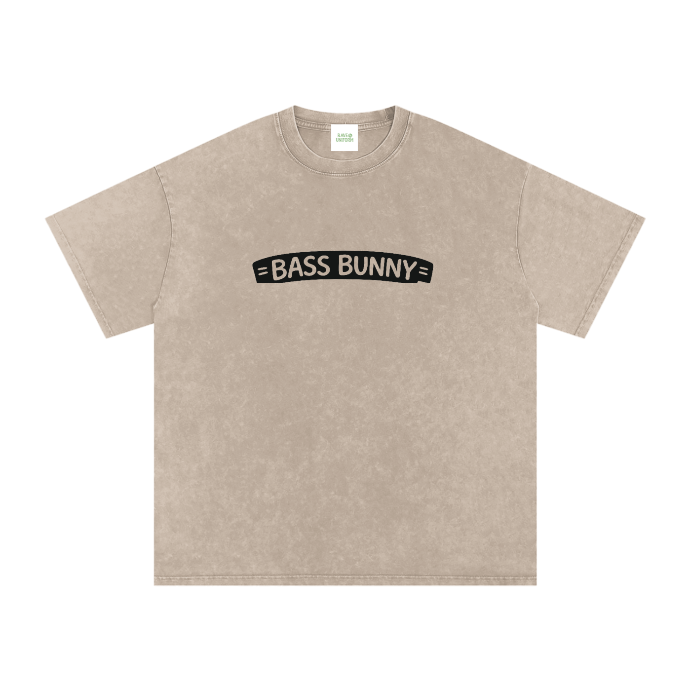 Bass Bunny Oversized Vintage T-Shirt in Khaki Ash detail view by Rave Uniform