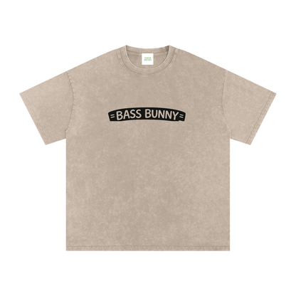 Bass Bunny Oversized Vintage T-Shirt in Khaki Ash detail view by Rave Uniform