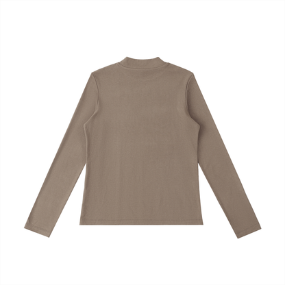 Essential Mock Neck Long Sleeve T-Shirt in Light Coffee alternate view by Rave Uniform