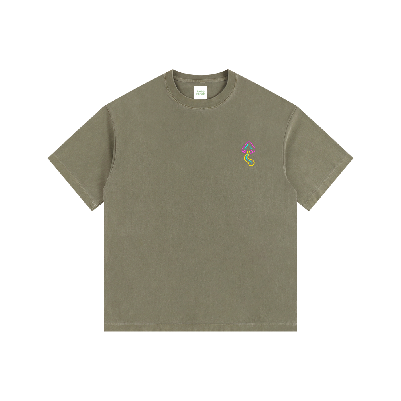 Glowing Mushroom Oversized T-Shirt in Army Green by Rave Uniform