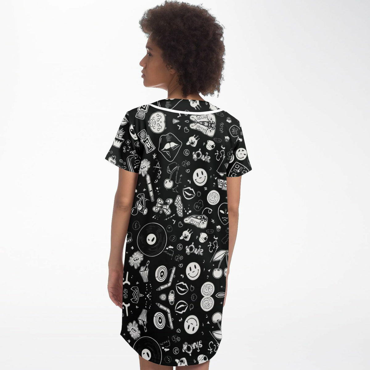 Stoner Doodles Baseball Jersey Dress, back, on model