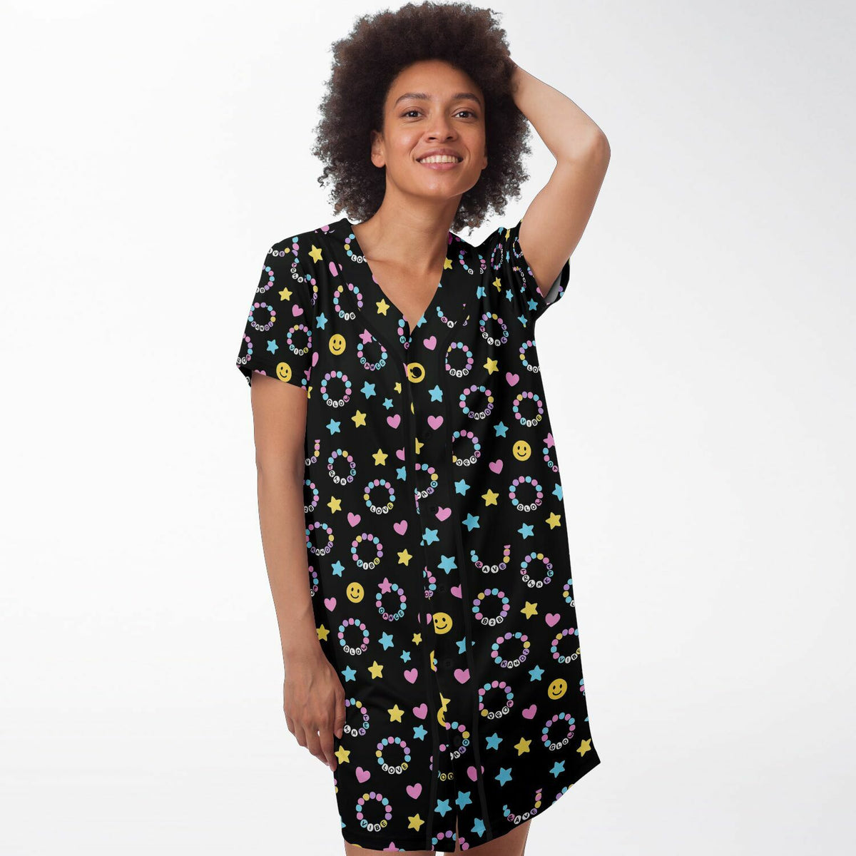 Kandi Baseball Jersey Dress, front, on model