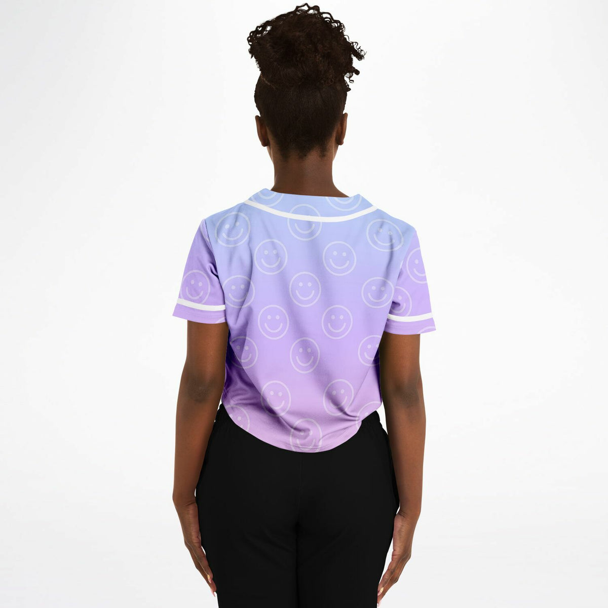 Cotton Candy Smiles Cropped Baseball Jersey, back, on model