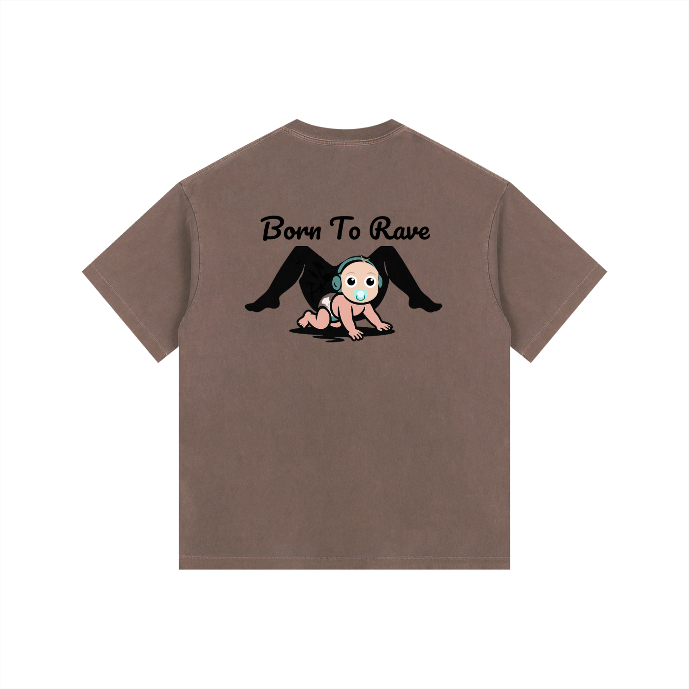 Born to Rave Oversized T-Shirt in Coffee detail view by Rave Uniform