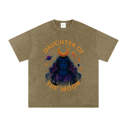 Daughter of The Moon Oversized Vintage T-Shirt in Gray Green detail view by Rave Uniform