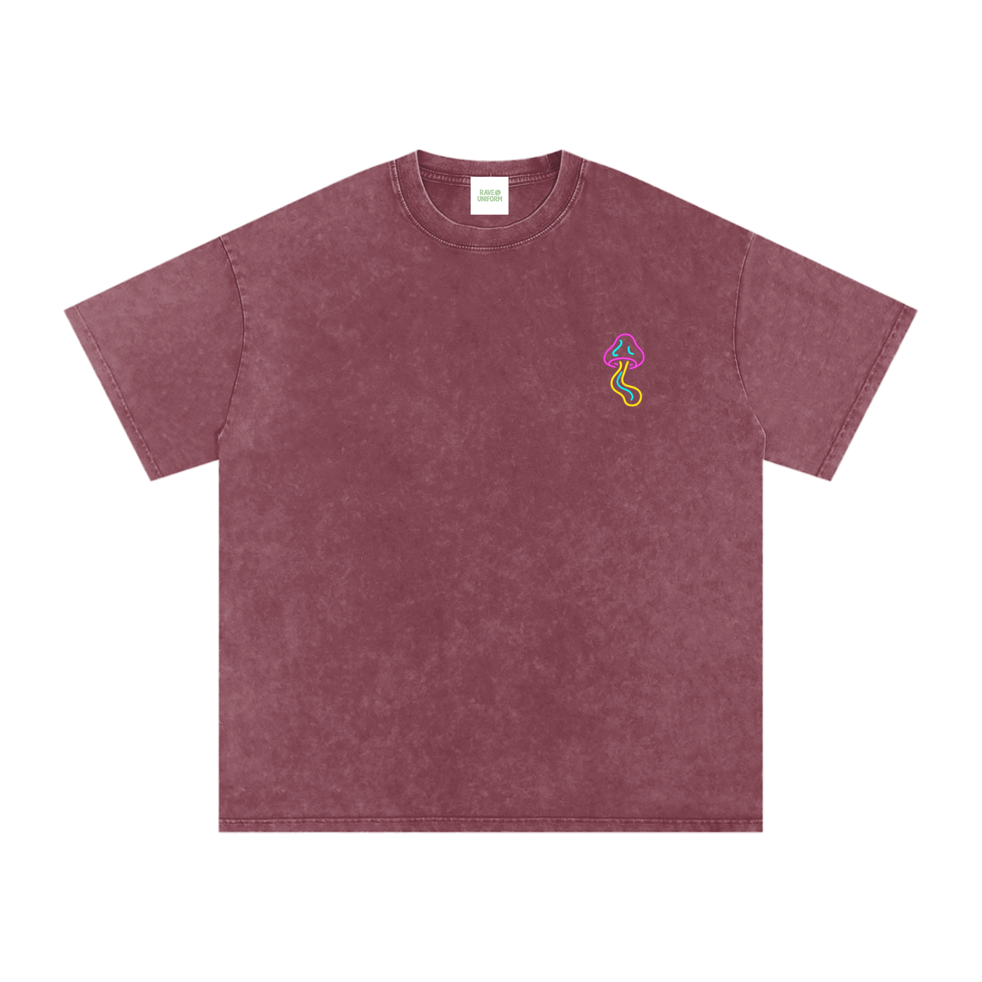 Glowing Mushroom Oversized Vintage T-Shirt in Red detail view by Rave Uniform