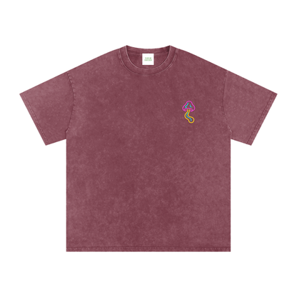 Glowing Mushroom Oversized Vintage T-Shirt in Red detail view by Rave Uniform