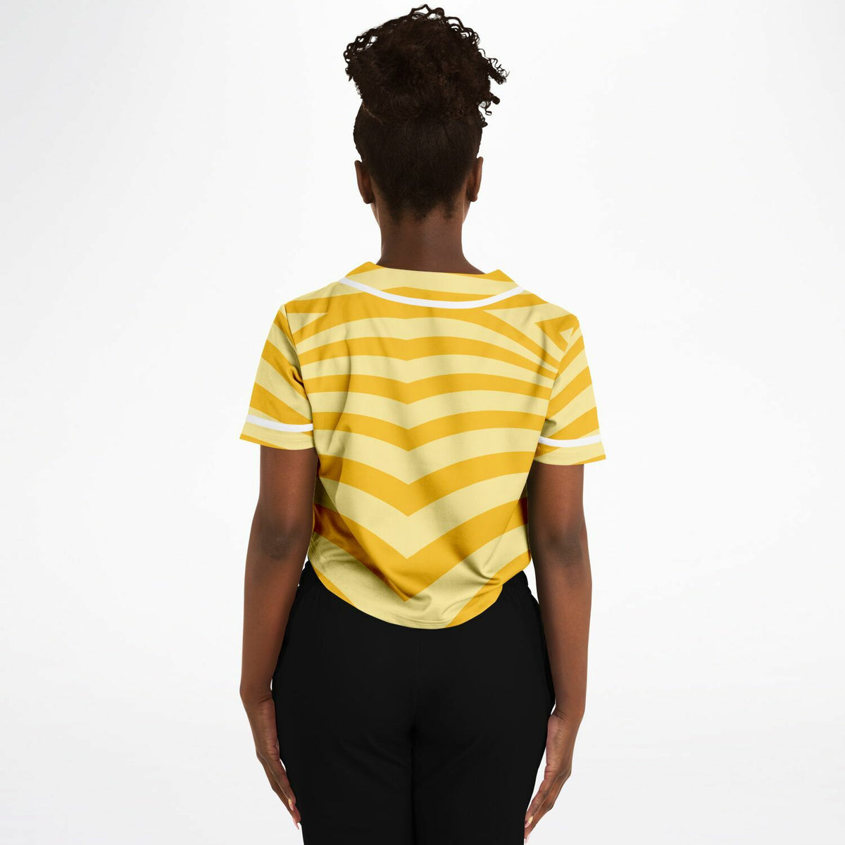 Banana Split Cropped Baseball Jersey, back, on model